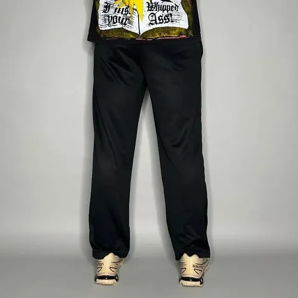 Nike Sweatpants Jet Black Polyester White Swoosh Baggy Wide Leg